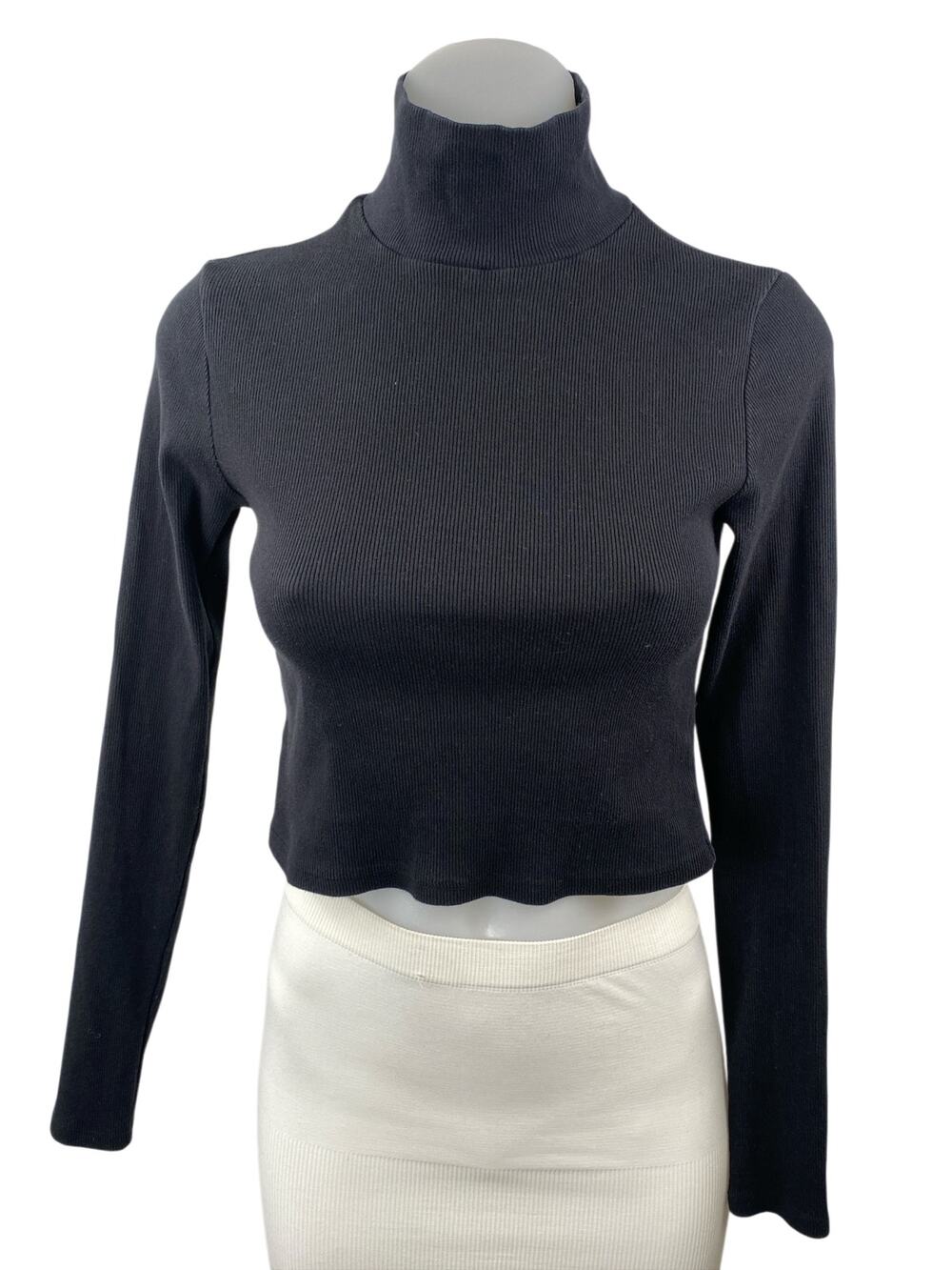 Reformation Davy Women's Black Turtleneck Long Sleeve Knit Crop Top Size M